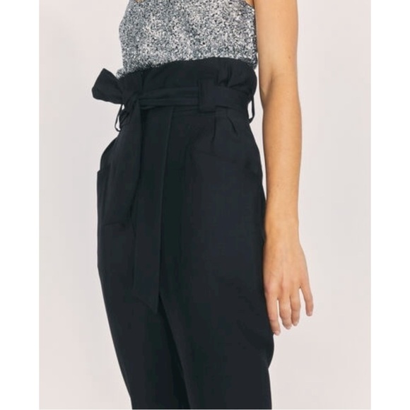 IRO Anpin Paperbag Cropped Trousers - Black Straight Leg Belted High Waist Pants